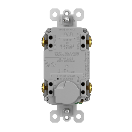 radiant® Combination Single Pole Switch and Tamper-Reistant 15A Duplex Self-Test GFCI Receptacles with SafeLock® Protection, Gray