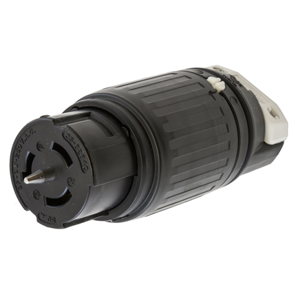 Locking Devices, Twist-Lock®, Industrial, Female Connector Body, 50A 250V, 2-Pole 3-Wire Grounding, Non-NEMA, Screw Terminal, Black and White