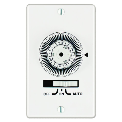24-Hour Heavy-Duty Mechanical In-Wall Timer, Timer Only, 120 VAC, 20A, 1 Gang, SPST, White