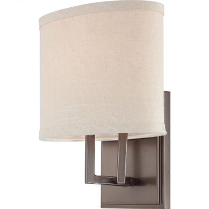 Gemini - 1 Light Vanity with Khaki Fabric Shade - Hazel Bronze Finish