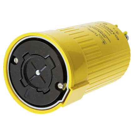 Locking Devices, Hubbellock, Industrial, Female Connector Body, 60A 600V AC, 3-Pole 4-Wire Grounding, Non NEMA, Screw Terminal, Yellow
