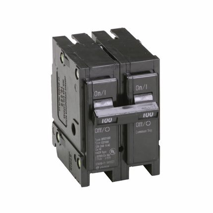 Eaton BR thermal magnetic circuit breaker,Type BR 1-Inch plug-on circuit breaker clamshell pack,Clamshell pack,100 A,42 kAIC,Two-pole,120/240V,BR,Common breaker trip,#4-1/0 AWG Cu/Al,Q30,BR,Type BR Loadcenters