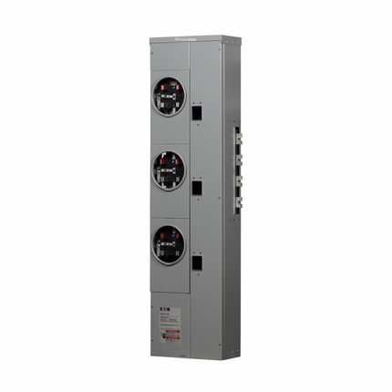 Eaton 3MM residential meter stack, Multiple metering, 125A, Copper, Bus:800A, No bypass, Indoor, Depends on selected MCB, Five-jaw, Sockets:3, Three-phase in, single-phase out, A-B, BR2_, BRH2_, BRHH2_, BRX2, Ring, Socket:125A, 120/208 Vac