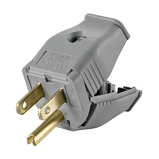 15 Amp, 125 Volt, NEMA 5-15P 2-Pole, 3-Wire Grounding Replacement Plug, Clamptite Hinged Design, Thermoplastic, Gray