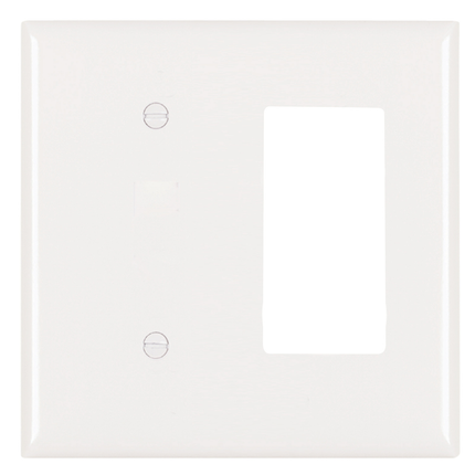 2-Gang Thermoset Wall Plate, 1 Blank, 1 Decorator, White