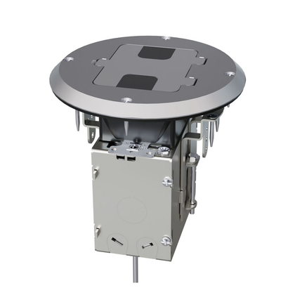 Single Gang Floor Box Kit with Recessed Duplex 15A TR Device and Adjustable Steel Box, Stainless Steel Finish