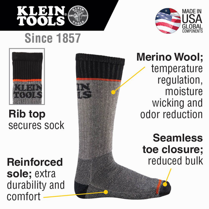Merino Wool Thermal Socks, L