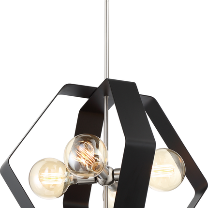 Zen; 4 Light; 24 in.; Pendant; Matte Black Finish with Brushed Nickel Accents