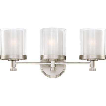 Decker - 3 Light Vanity with Clear & Frosted Glass - Brushed Nickel Finish