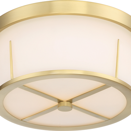 Serene; 2 Light; Flush Mount; Natural Brass Finish with Satin White Glass