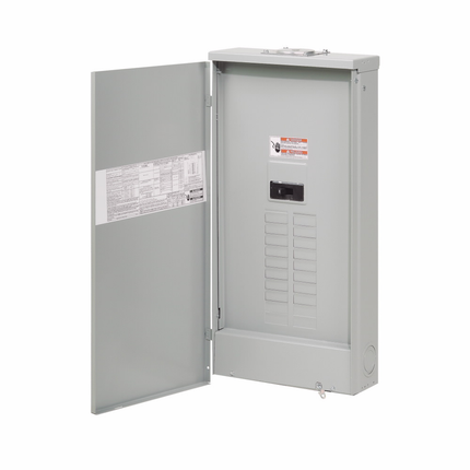 BR style 1-inch loadcenter, main circuit breaker, no feed-thru lugs, 200A, single-phase, 40-pole, 40 circuits, 20 spaces, 120/240V, #2/0-300 kcmil Cu/Al at 60°C or 75°C wire, NEMA 3R enclosure, d1r box size