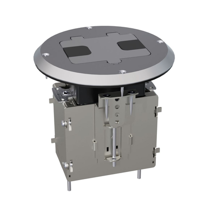 Single Gang Floor Box Kit with Recessed Duplex 15A TR Device and Adjustable Steel Box, Stainless Steel Finish