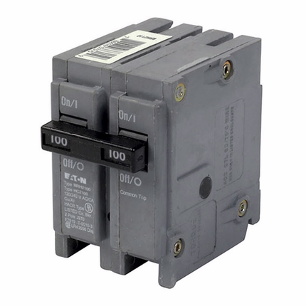Eaton BR thermal magnetic circuit breaker,Type BR 1-Inch plug-on circuit breaker,100 A,22 kAIC,Two-pole,120/240V,BRH,Common breaker trip,#4-1/0 AWG Cu/Al,BRH,Type BR Loadcenters