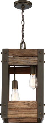 Winchester - 2 Light Pendant with Aged Wood - Bronze Finish
