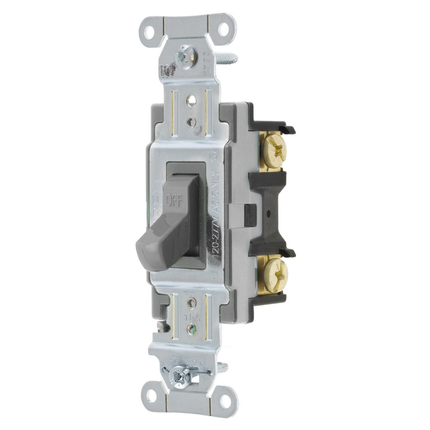 Switches and Lighting Controls, Toggle Switch, Commercial Grade, Double Pole, 15A 120/277V AC, Back and Side Wired, Gray