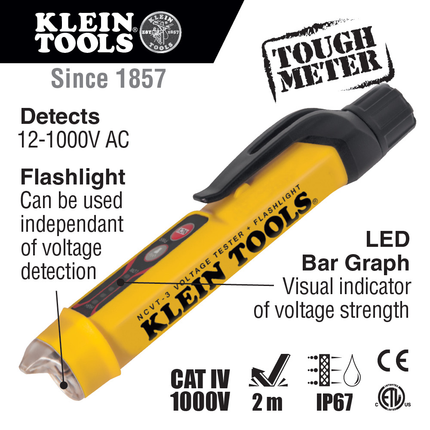 Non-Contact Voltage Tester Pen, 12 to 1000V AC, with Flashlight