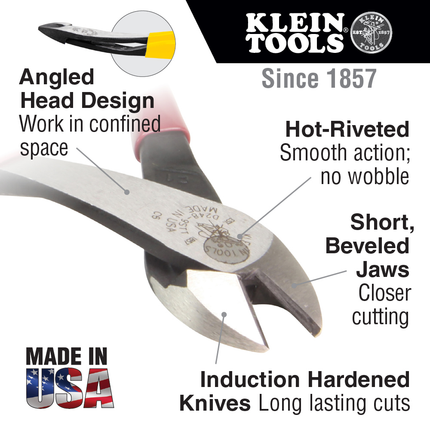 Diagonal Cutting Pliers, Angled Head, 9-Inch