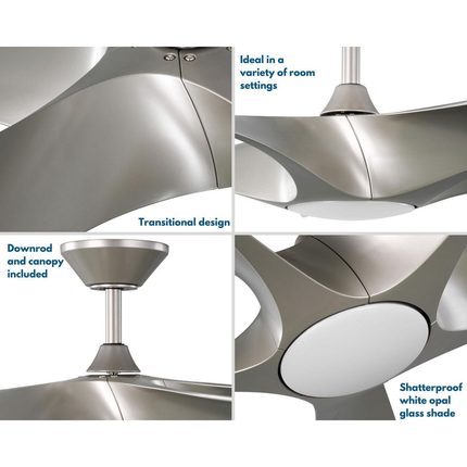Five-blade 60" silver transitional indoor/outdoor smart ceiling fan.