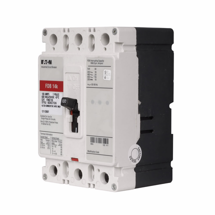 Eaton Series C complete molded case circuit breaker, F-frame, FDB, Complete breaker, Fixed thermal, fixed magnetic trip type, Three-pole, 110A, 600 Vac, 250 Vdc, 18 kAIC at 240 Vac, 14 kAIC at 480 Vac, Load side, 50/60 Hz