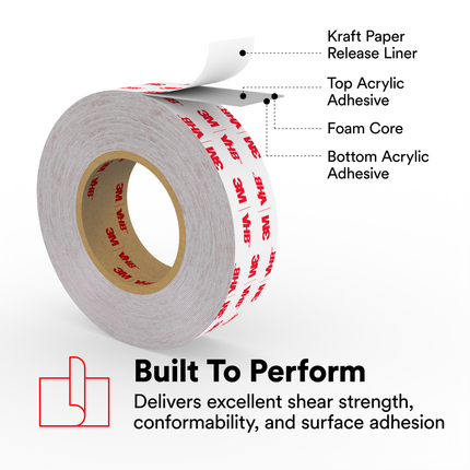 3M VHB Tape 4936, Gray, 1/4 in x 984 yd, Levelwound, 1 Roll/Case