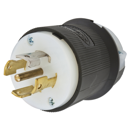 Locking Devices, Twist-Lock®, Industrial, Male Plug, 30A 3-Phase 120/208V AC, 4-Pole 5-Wire Grounding, L21-30P, Screw Terminal, Black and White
