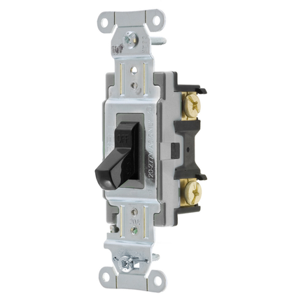 Switches and Lighting Controls, Toggle Switch, Commercial Grade, Single Pole, 20A 120/277V AC, Side Wired, Black Toggle