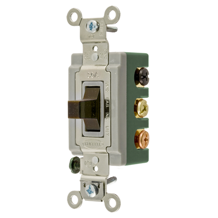 Switches and Lighting Controls, Extra Heavy Duty Industrial Grade, Toggle Switches, General Purpose AC, Double Pole Double Throw Center Off, 30A 120/277V AC, Back and Side Wired, Brown Toggle