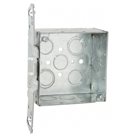 4 in. Square Box, Welded, 2-1/8 in. Deep, Nine 1/2 in. KO's and Five TKO's, TS Bracket, Flush