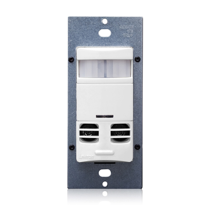 Manual ON multi-tech wall box vacancy sensor w/neutral wire lighting control, 120/208/220/230/240/277v, 50/60Hz, CEC Title 20/24 Compliant, 30s-30m Time Delays, Ambient Light Override, Self Adjusting, Field Configurable, White, NAFTA Compliant.