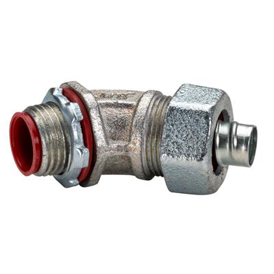 3/4" 45° Liquidtight Connector, HDG, with Insulated Throat