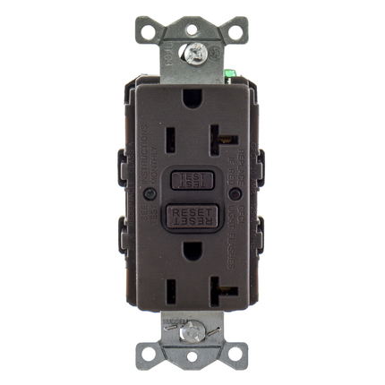 Power Protection Devices, Receptacle, Self Test, GFCI, 20A 125V, 2-Pole 3-Wire Grounding, 5-20R, Brown