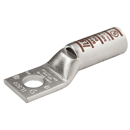 Surecrimp Copper Compression Lug, Conductor Size 2/0, 1 Hole, 3/8in Bolt Size, Long Barrel, Sight Window, Tin Plated, UL, CSA