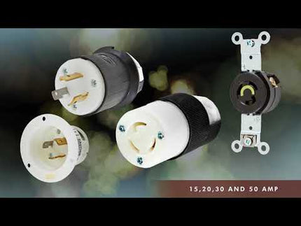 Locking Devices, Twist-Lock®, Industrial, Male Plug, 15A 125V, 2-Pole 3-Wire Grounding, L5-15P, Screw Terminal, Black and White